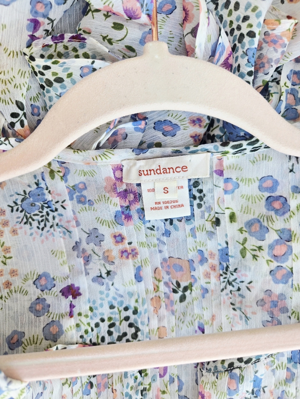 Sundance Sheer Floral Pintuck V Neck Ruffled Poncho Style Peasant Top Small - Picture 6 of 7